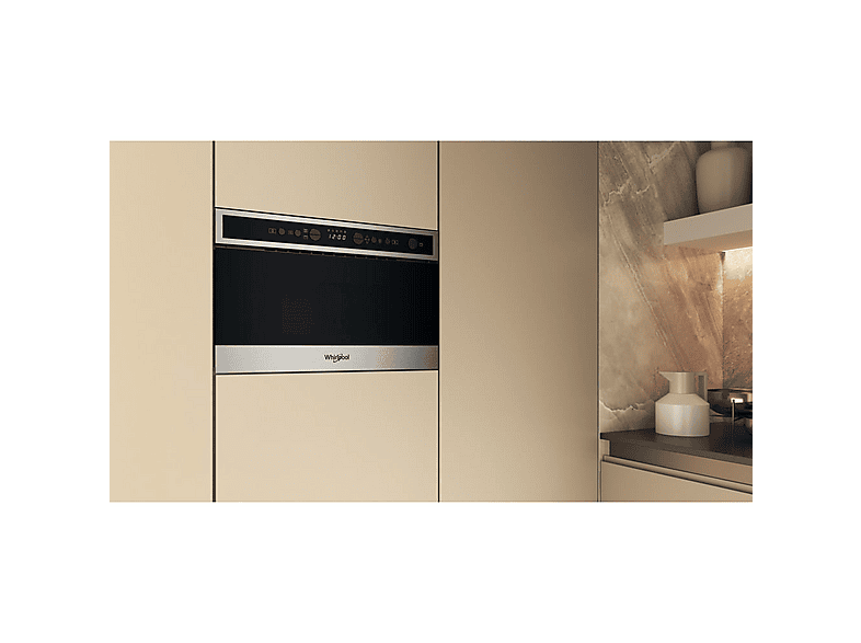 Microondas integrable - Whirlpool WMN4I4BX, 4 potencia, 22 l, Negro, Acero inoxidable