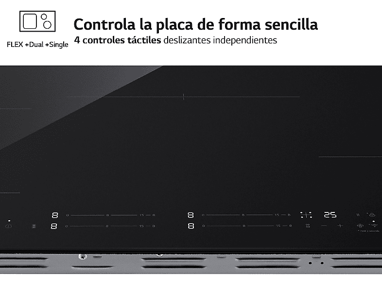 Placa inducción - LG CBIZ3035B, 4 zonas, 2 zonas Flex, 80 cm, Cristal negro