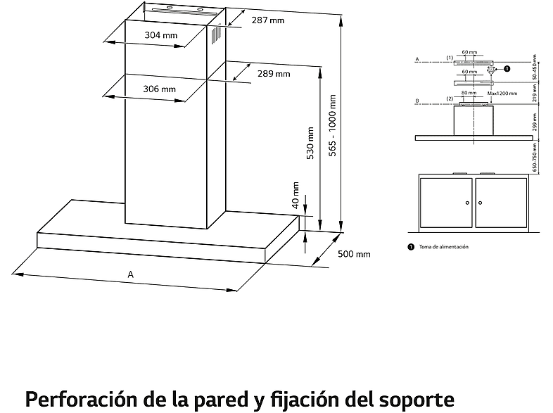 Campana decorativa - LG HCEZ3626S, 3 velocidades, 800 m³/h, 89.8 cm, Acero inoxidable
