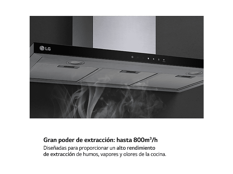 Campana decorativa - LG HCEZ3626S, 3 velocidades, 800 m³/h, 89.8 cm, Acero inoxidable