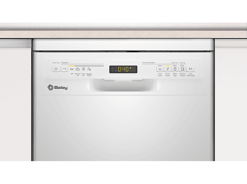 Lavavajillas - Balay 3VN4030BA, 10 servicios, 4 programas, 45 cm, Pantalla LED, Media carga, Blanco
