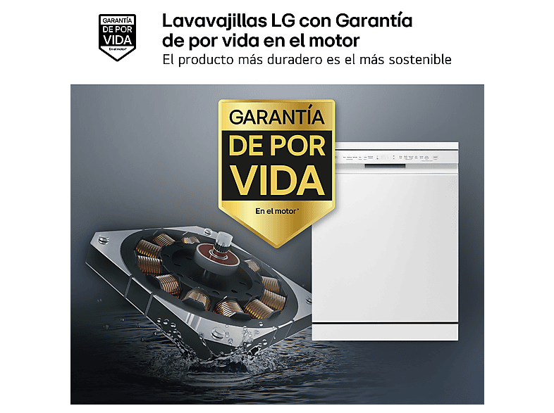 Lavavajillas - LG DF355FW, 14 servicios, 9 programas, 60 cm, LED táctil, Tercera bandeja, QuadWash™, ThinQ™, Blanco