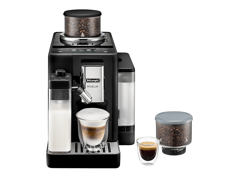 Cafetera superautomática - De Longhi, De'Longhi Rivelia EXAM440.55.B, 1450W, 19bar, Molinillo integrado, LatteCremaHot, Depósito leche, Táctil, Negro