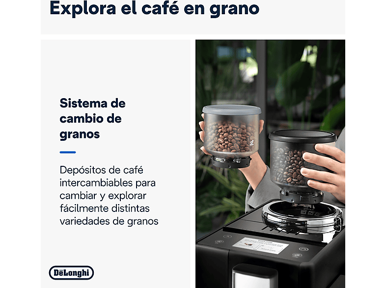 Cafetera superautomática - De Longhi, De'Longhi Rivelia EXAM440.55.B, 1450W, 19bar, Molinillo integrado, LatteCremaHot, Depósito leche, Táctil, Negro