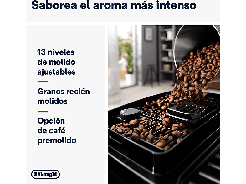 Cafetera superautomática - De Longhi, De'Longhi Magnifica Start Milk, ECAM220.80.SB, 1450W, 15bar, Molinillo integrado,Depósito leche,Táctil