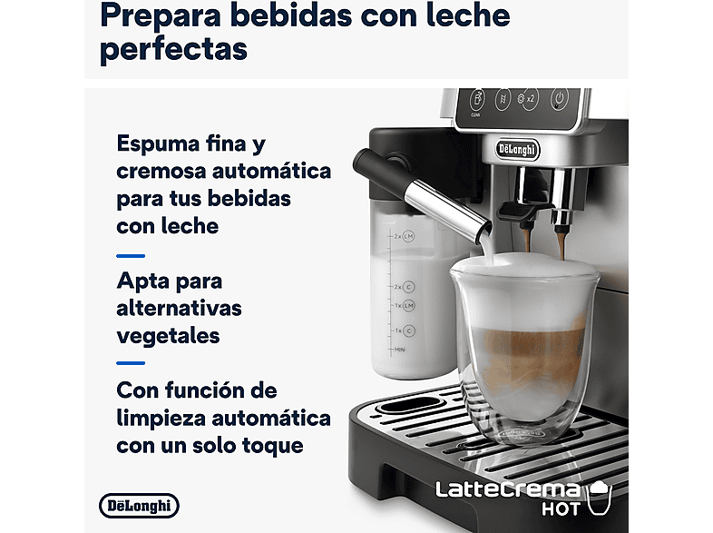 Cafetera superautomática - De Longhi, De'Longhi Magnifica Start Milk, ECAM220.80.SB, 1450W, 15bar, Molinillo integrado,Depósito leche,Táctil