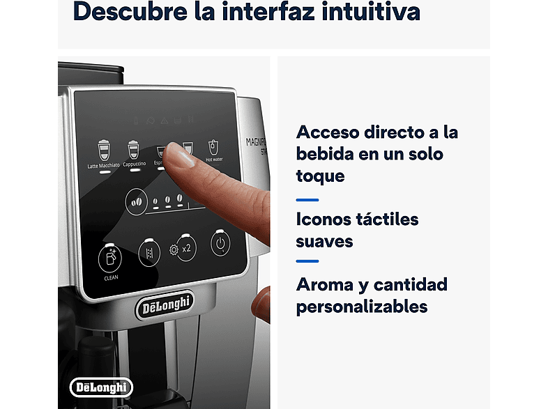 Cafetera superautomática - De Longhi, De'Longhi Magnifica Start Milk, ECAM220.80.SB, 1450W, 15bar, Molinillo integrado,Depósito leche,Táctil