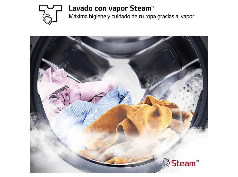 Lavadora carga frontal - LG F4WR5009A6M, Serie 500, 9 kg, 1400 rpm, 11 Programas, AI Direct Drive™, Steam™, Inox grafito antihuellas