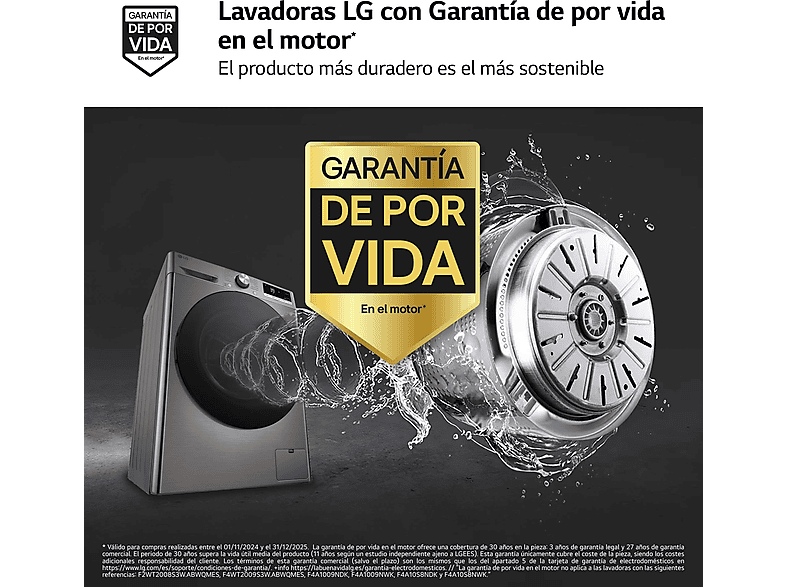 Lavadora carga frontal - LG F4WR7010AGS, Serie 700, 10 kg, 1400 rpm, 14 Programas, Steam™, Clase A-10%, Inox antihuellas
