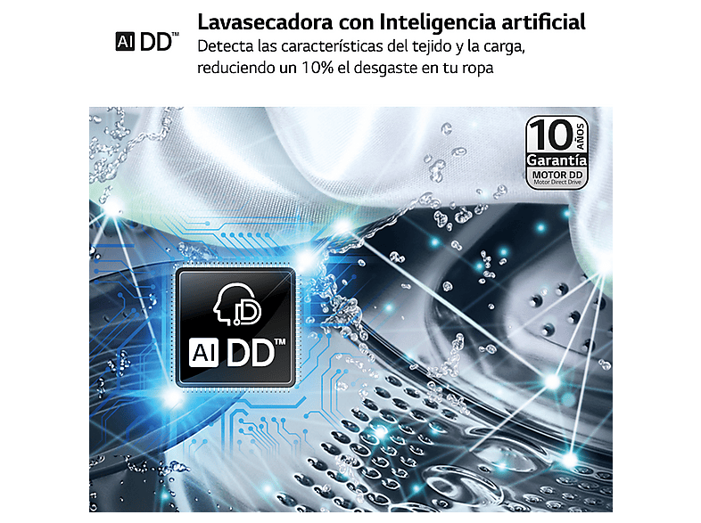Lavadora secadora - LG F4DR5509A1W, 9 kg / 6 kg, 1400 rpm, 14 programas, AI Direct Drive™, Autodosificación, Blanco