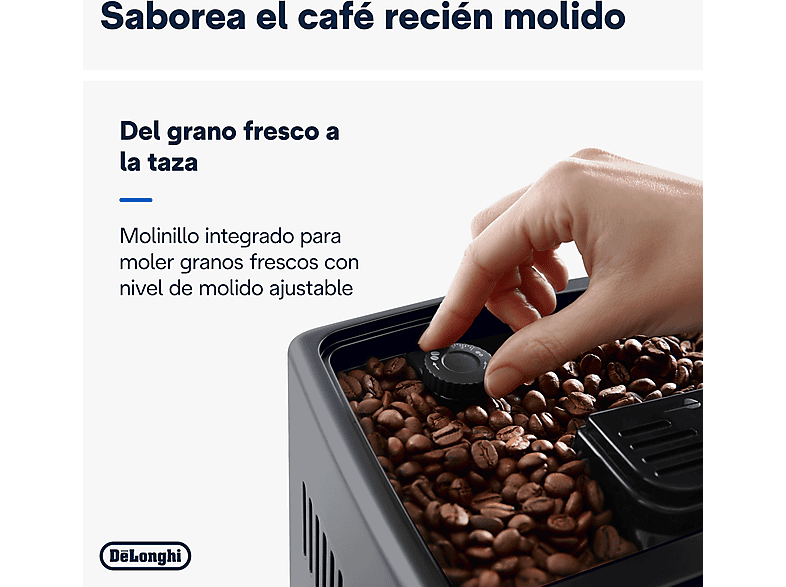 Cafetera superautomática - De Longhi, De'Longhi Dinamica Plus ECAM380.85.SB, 1450W, 15 bar, Molinillo Integrado, Espumador de leche, Táctil, 2 tazas