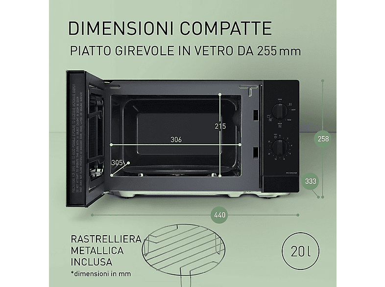 Microondas con grill - Panasonic NN-GM22QBEPG, 1250 W, 5 potencia, 20 l, Gris