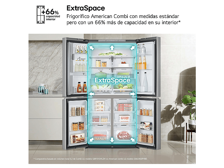 Frigorífico americano - LG GML960PYBE, No Frost, 179.2 cm, 641 l, DoorCooling+™,SpacePlus™, Inox antihuellas