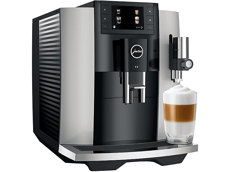 Cafetera superautomática - Jura E8, 15 bar, 1450W, 2 tazas, 17 programas, Pantalla a color, Platino