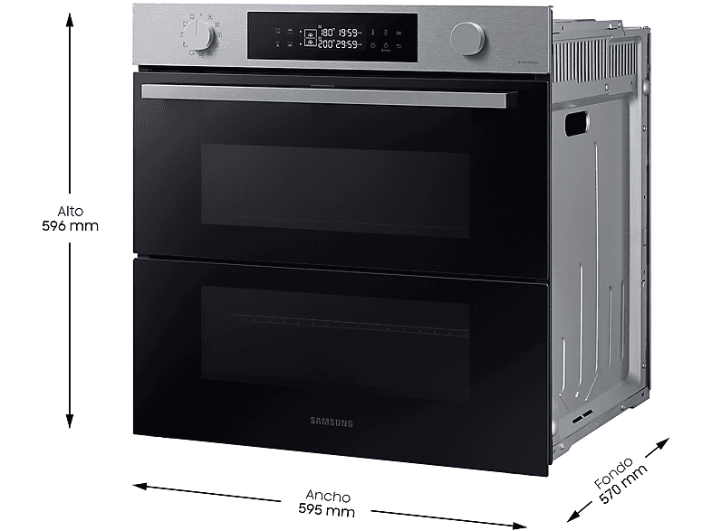 Horno - Samsung NV7B4530ZAS/U1 Dual Cook Flex, Multifunción, Pirolítico, 76l, 59.5 cm, WiFi, Puerta Flexible, Inox