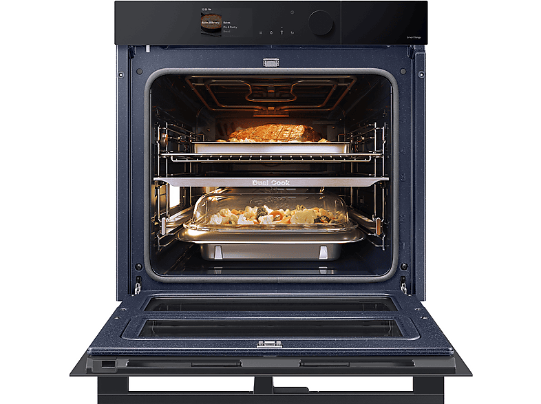 Horno a vapor - Samsung NV7B6795JAK/U1 Dual Cook Steam™, Multifunción, Pirolítico, 76 l, 59.5 cm, WiFi, Puerta Fléxible, Negro