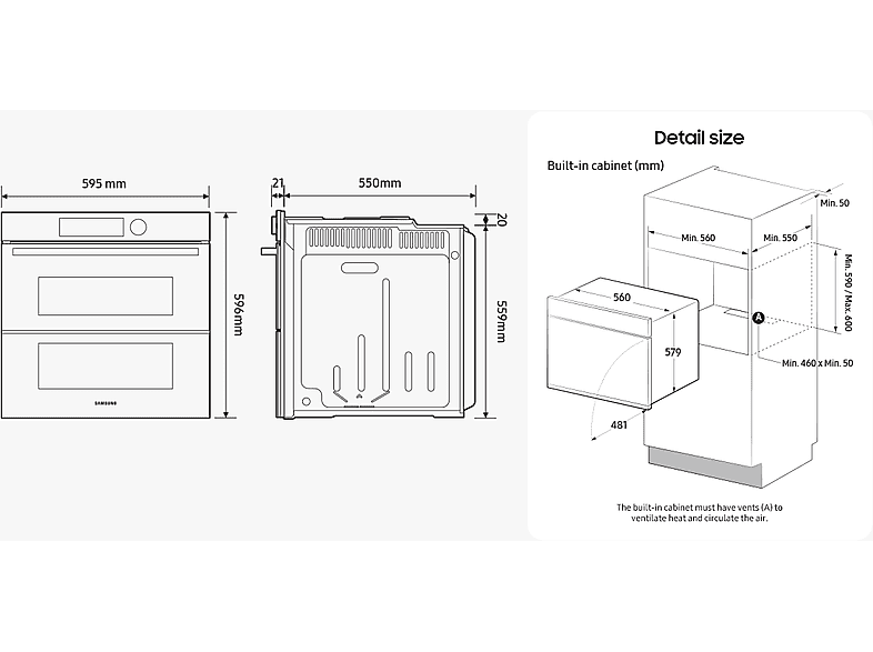 Horno de vapor - Samsung NV7B5750TDK/U1, Multifunción, Pirolítico, Air Fry, 76l, 59.5 cm, Dual Cook Flex, WiFi, Negro