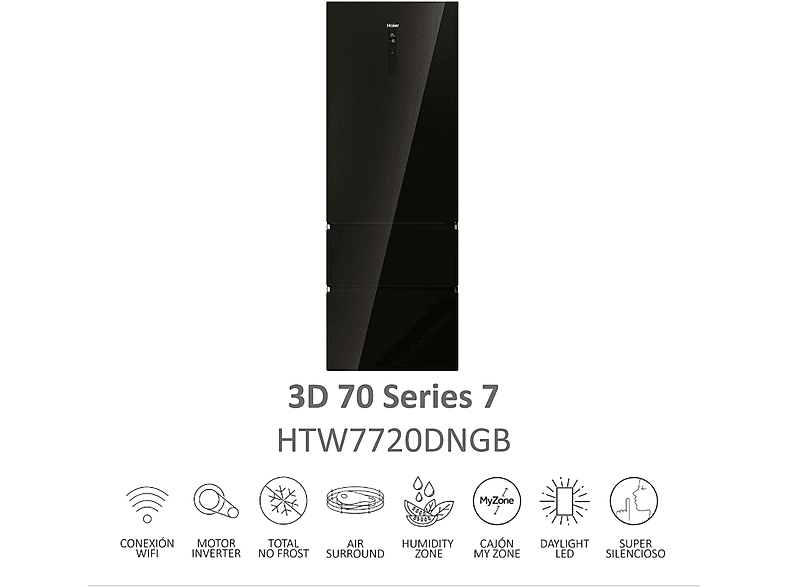 Frigorífico combi - Haier Series 7 HTW7720DNGB, No Frost, 201 cm, 483 l, WiFi, Daylight, Negro