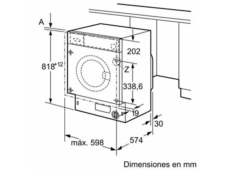 Lavadora integrable - Siemens WI12W327ES, Serie IQ500, 8 kg, 1200 rpm, 8 programas, WaterPerfect Plus, VarioSpeed, Blanco