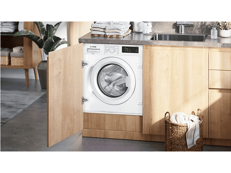 Lavadora integrable - Siemens WI12W327ES, Serie IQ500, 8 kg, 1200 rpm, 8 programas, WaterPerfect Plus, VarioSpeed, Blanco