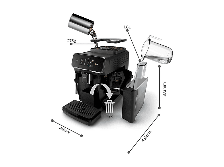 Cafetera espresso - Philips EP0820/00, 15 bar, 1500 W, 2 tazas, Negro
