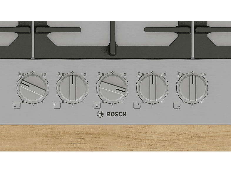 Placa de gas - Bosch Serie 6 PCQ7A5I90, 5 zone(s) zonas, 75 cm, Acero inoxidable