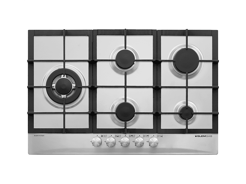 Placa de gas - Glem Gas GT85THIX, 5 zone(s) zonas, 74 cm, Acero inoxidable