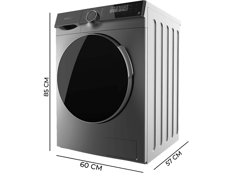 Lavadora carga frontal - Cecotec Bolero DressCode 121000 Steel, 12 kg, 1400 rpm, Motor Inverter Plus, Lavado con vapor
