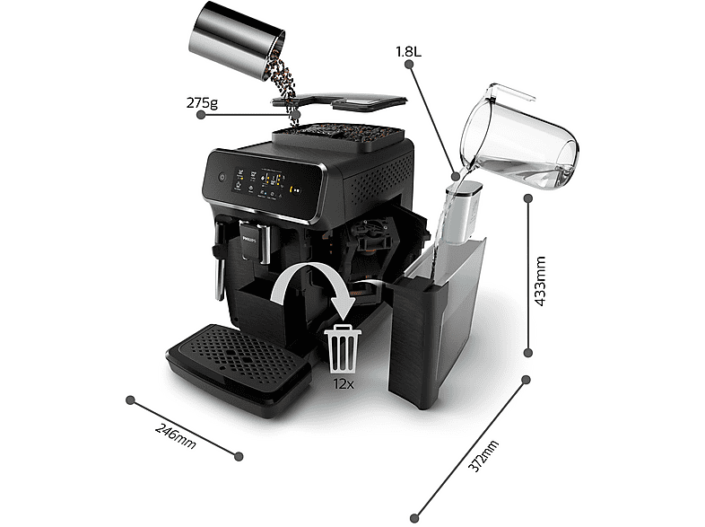 Máquina espresso - Philips 800 series EP0824/00, 15 bar, 1500 W, 12 tazas, zwart