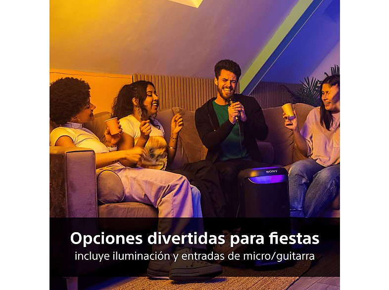 Altavoz de gran potencia - Sony SRS-XV500B, Con batería, Autonomía 25h, Inalámbrico para fiestas, MEGA BASS, Portátil, Bluetooth, Karaoke y Guitarra
