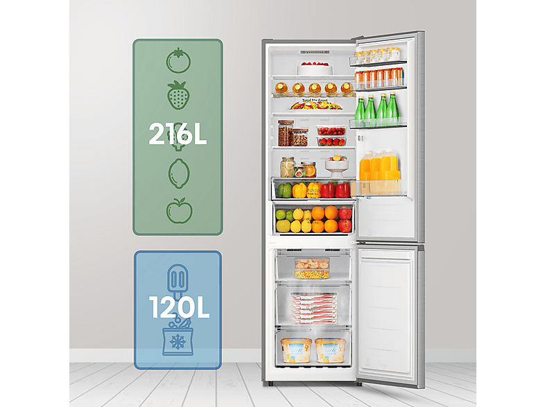 Frigorífico combi - Hisense RB440N4ACA, No Frost, 201.7 cm, 336 l, Multi-Air Flow. Motor Inverter, Inox