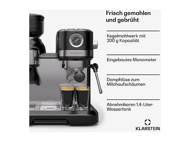 Cafetera espresso - Klarstein Bella Café Espresso, 1550 W, Negro (ref. 156843182)