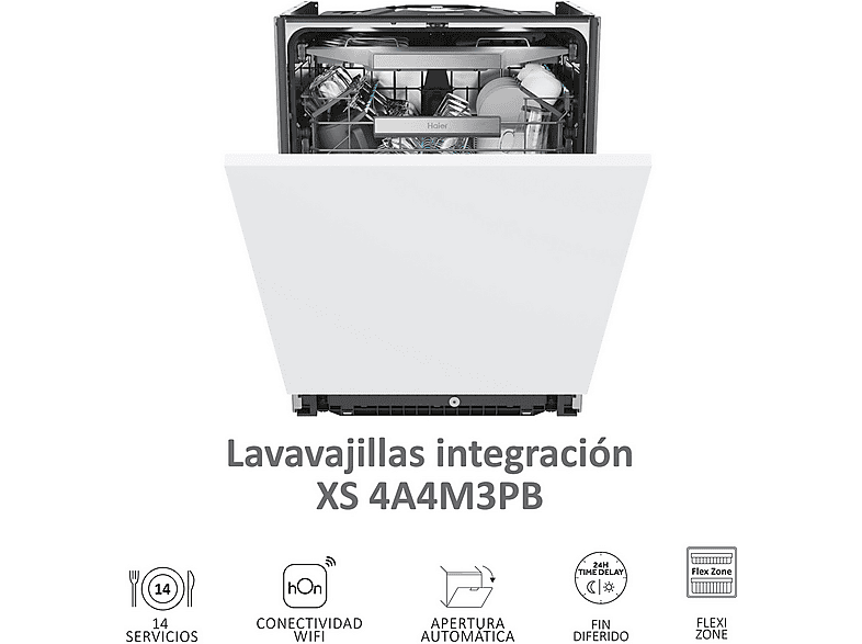 Lavavajillas integrable - Haier I-Pro Shine Series 6 XS 4A4M3PB, 14 servicios, 10 programas, 60 cm, Wi-Fi + Bluetooth, Sin panelar