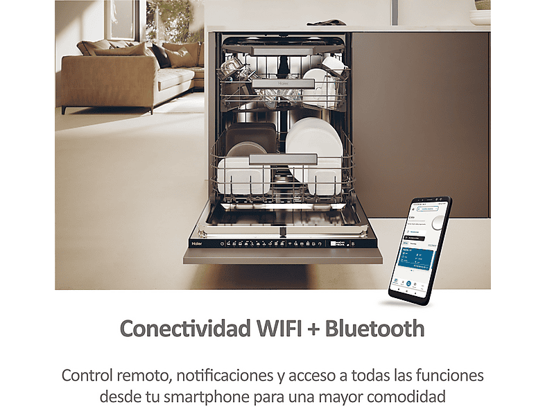 Lavavajillas integrable - Haier I-Pro Shine Series 6 XS 4A4M3PB, 14 servicios, 10 programas, 60 cm, Wi-Fi + Bluetooth, Sin panelar