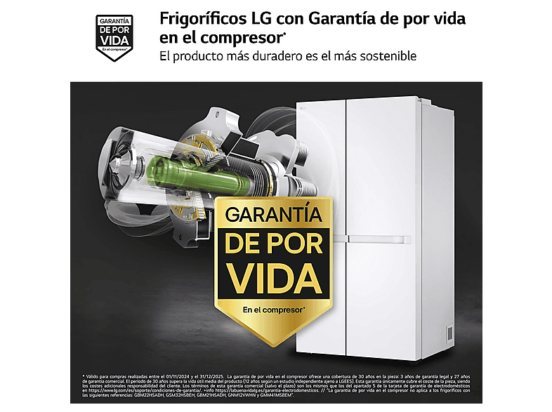 Frigorífico americano - LG GSBC40SWPE, No Frost, 179 cm, 662 l, LinearCooling™, MetalFresh™, Blanco