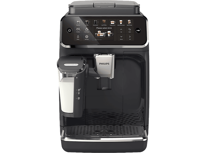 Cafetera superautomática - Philips EP4441/50, LatteGo, Silent Brew, 12 Bebidas, 15 bar, AquaClean, Molinillo Cerámico, Aroma Extract, Negro
