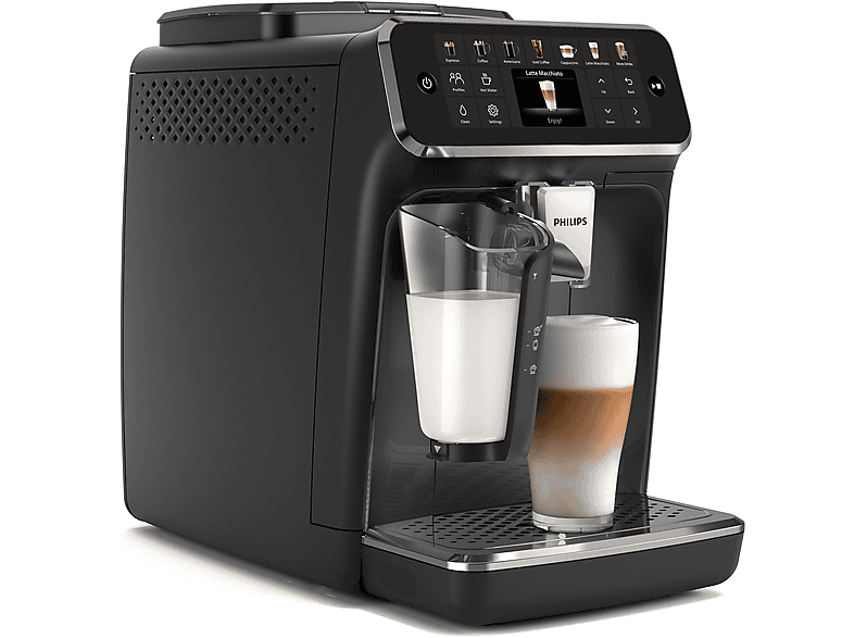 Cafetera superautomática - Philips EP4441/50, LatteGo, Silent Brew, 12 Bebidas, 15 bar, AquaClean, Molinillo Cerámico, Aroma Extract, Negro