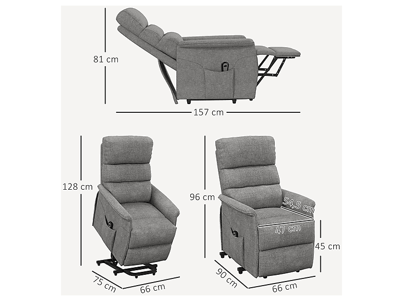 Sillón levanta personas - Homcom 713-042V90GY, Peso máximo 120 kg, Gris