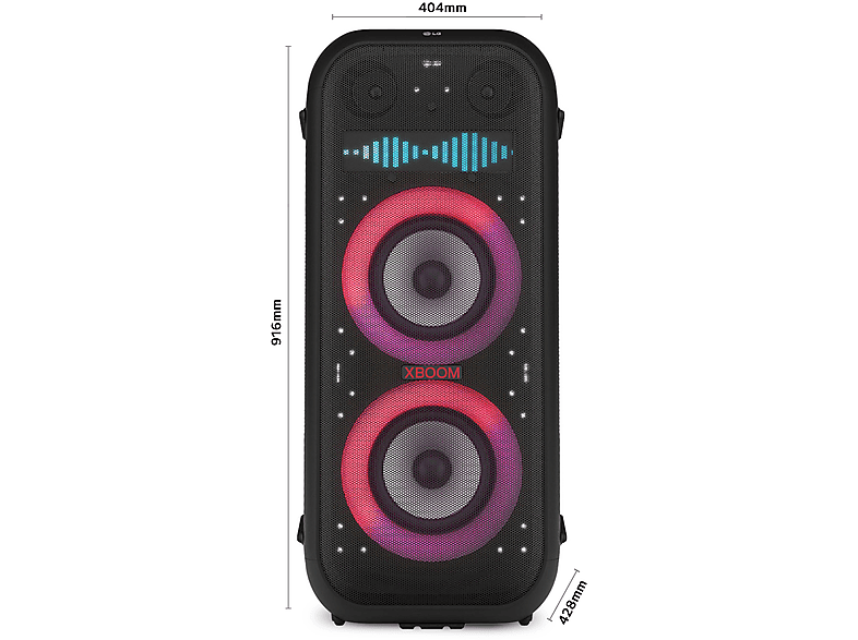 Altavoz gran potencia - LG XBOOM XL9T, 1000W, Para fiestas, karaoke, Luces y Pantalla LED, Efectos de DJ, Bluetooth, Asa y Ruedas, IPX4 ,Negro
