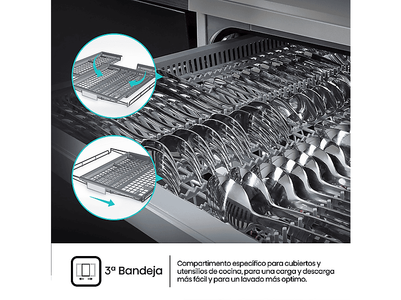 Lavavajillas - Hisense HS543D10X, 11 servicios, 8 programas, 44.8 cm, Motor Inverter, Tercera bandeja, Inox