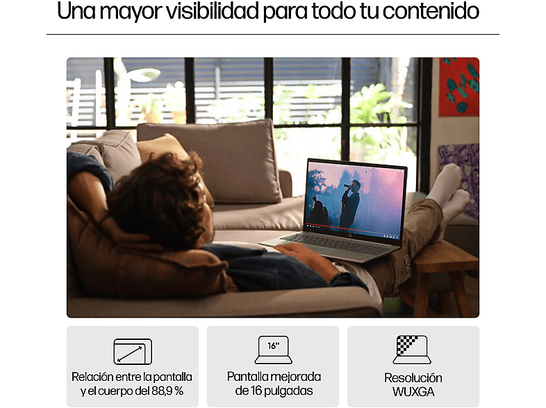 Portátil - HP Pavilion 16-af0004ns, 16" WUXGA, Intel® Core™ Ultra 7-155U, 16GB RAM, 1TB SSD, Gráficos Arc™ GPU, Windows 11 Home, Celeste