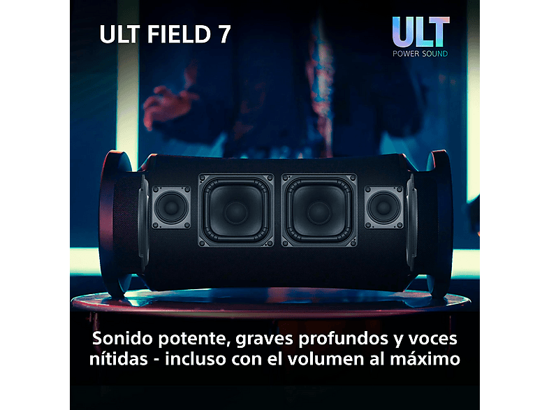 Altavoz inalámbrico - Sony ULT FIELD 7, SRSULT70B, Bluetooth, ULT POWER SOUND, Ultimate Deep Bass, Altavoz X-Balanced, Autonomía 30h, IP67, LED
