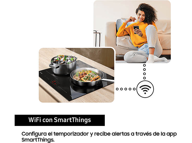 Placa inducción - Samsung NZ63B5046GK/U1, Zona Flex, Zona dual 28 cm, 59 cm, Wi-fi con SamrtThings, Negro