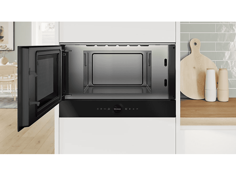 Microondas integrable - Bosch BFL7221B1, Serie 8, 900 W, 5 niveles, Asistente de limpieza con agua, Función Microondas Boost, 21 l, Negro
