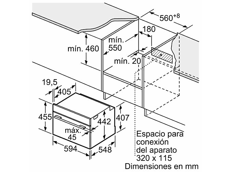 Horno compacto con microondas - Bosch CMG7761B1, Convencional, Limpieza Pirolítica y con agua, 45 l, Aire caliente 4D, Home Connect, 60 cm, Negro