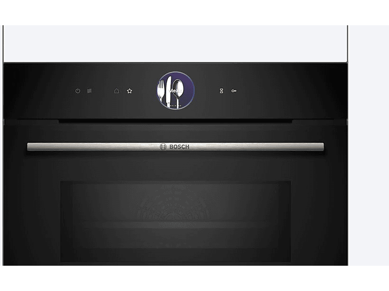 Horno compacto con microondas - Bosch CMG7761B1, Convencional, Limpieza Pirolítica y con agua, 45 l, Aire caliente 4D, Home Connect, 60 cm, Negro