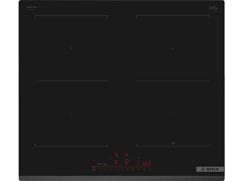Placa inducción - Bosch PVQ631HC1E, 4 zonas, 30 x 21 cm, 59.2 cm, Negro