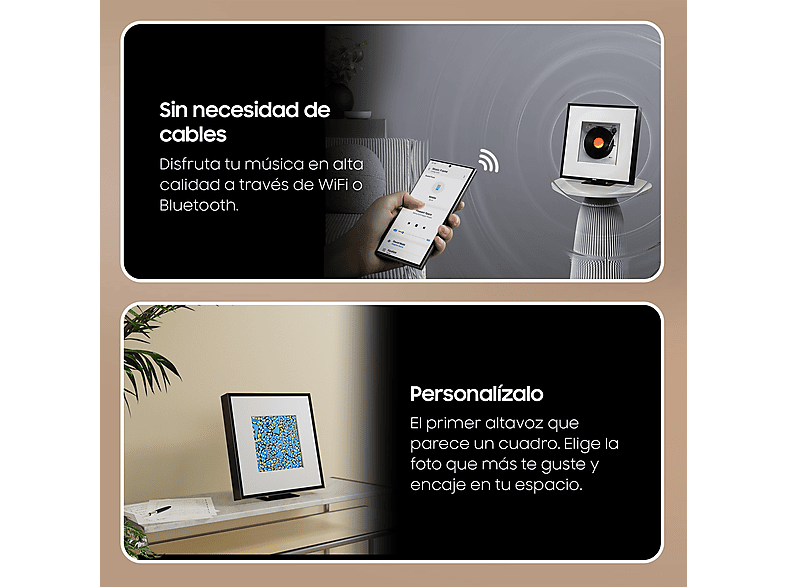 Altavoz - Samsung MUSIC FRAME HW-LS60D/ZF, Bluetooth, 6 altavoces, Dolby Atmos inalámbrico, Negro