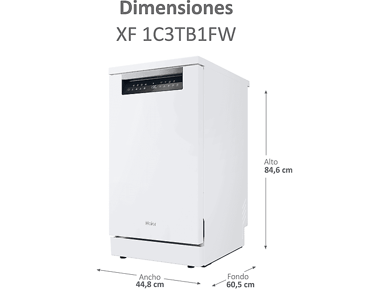 Lavavajillas - Haier I-Pro Shine Series 5 XF1C3TB1FW, 11 servicios, 8 programas, 45 cm, Motor Inverter, Wi-Fi, Blanco