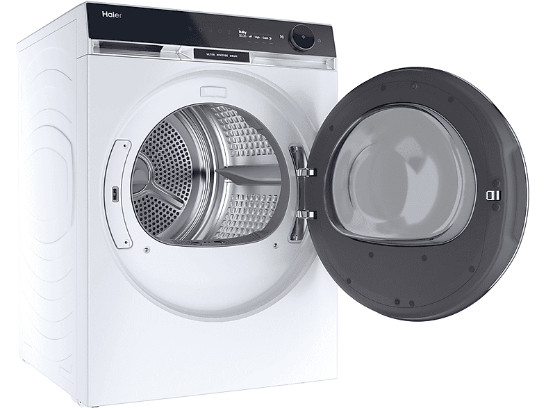 Secadora bomba de calor - Haier HD90-A3Q397U1-S X Series 11, 9 kg, 17 programas, Ultra Reverse Drum, Wi-Fi, Blanco